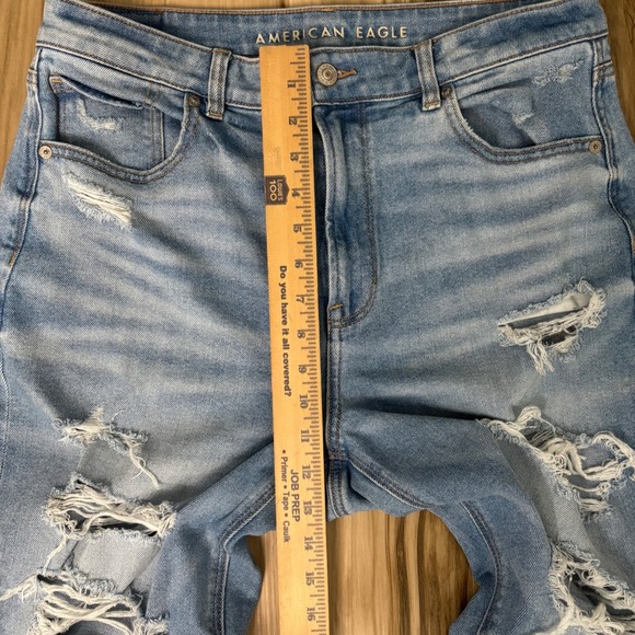 American Eagle Mom Jeans | Size 12L Heavy Distress | Light Wash | Real Good - Picture 6 of 8